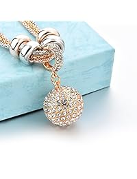 Collar largo, chapado en oro rosa, 3 colores, multicapa, con colgante de bola de discoteca de cristal de estrás, joyería de moda para regalo de cumpleaños para mujer