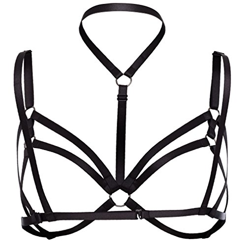 Women Body Harness Bra Waist Belt Strappy Crop Tops Goth Punk Pentagram Festival Rave Bralette (Black O0394) - Thumbnail 6