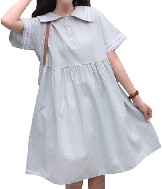 Amazon Co Jp Zhongjue ジュージェン ワンピース レディース ショート丈 ゆったり セーラー風 ワンピース 無地 カジュアルチュニック 通学 半袖ワンピース 夏 Freesizeグリーン 服 ファッション小物