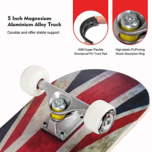 PUENTE-31-inch-Complete-Skateboards-Skateboard-for-KidsBoysGirlsYouthAdults-Tricks-Skate-Board-for-Beginners-Pro-Double-Kick-7-Layer-Canadian-Maple-Wood-Concave-Skateboard