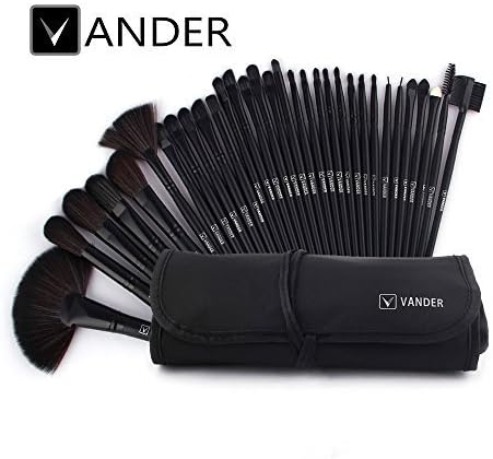 32pcs Vander Professional Premium Synthetic Kabuki Makeup Brush Set Cosmetics Foundation Eyebrow Shadow Blush Eyeliner Face Powder Brush Makeup Brush Kit + Makeup Bag Pouch Case(Black)