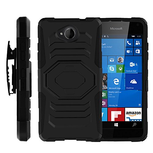 MINITURTLE Case Compatible w/ Lumia 650 Heavy Duty, Lumia 650 Case, Lumia 650 Case for boys [Armor Reloaded] Dual Layer Shell + Clip and Stand Design Black