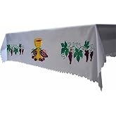 BLESSUME Church Altar Table Cloth Communion Rectangle Table Runner Free Size 78 x 59 Inches (White 2)