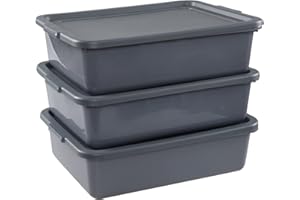 Lesbin 3-Pack 13 L Plastic Commercial Tote Box with Lid, Bus Tubs/Bus Box, Gray