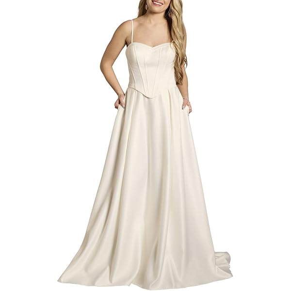 David's Bridal Drop Waist Satin A-Line Wedding Dress, Women's Size 0, Soft  White at Amazon Women's Clothing store