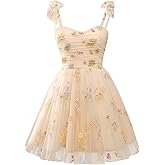 Women's Tie Strap Tulle Prom Dresses Sweetheart Flower Embroidery Dress Short Formal Party Mini Homecoming Dresses