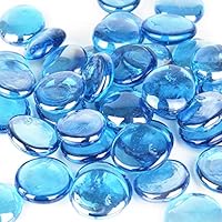 CYS EXCEL Vase Filler Large Glass Flat Gemstones Light Blue, Pack of 5 lbs, Dimension-1.25 Inch, Approx. 7.5 Cups