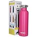 TOPOKO 25 oz Stainless Steel Vacuum Insulated Water Bottle, Keeps Drink Cold up to 24 Hours & Hot up to 12 Hours Leak Proof and Sweat Proof Large Capacity Sports Bottle Wide Mouth Metal Lid (Pink)