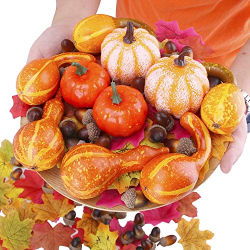 coowei 166 PCS Thanksgiving Decoration for Home Artificial Pumpkins Set for Decoration Fall Harvest Home Decoration Wedding Party Table Fireplace Decor