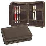 Aston Leather Velvet Lined 10 Pen Case Brown