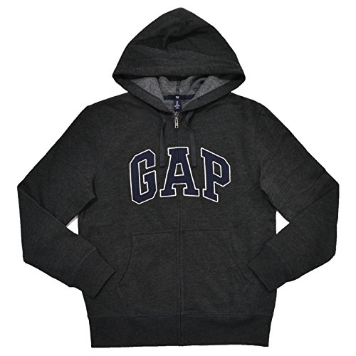 GAP Mens Fleece Arch Logo Zip Up Hoodie (Charcoal, Large)