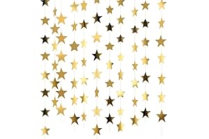 Star Garland Banner Christmas Streamers, 65 Feet Gold Star Hanging Bunting Banner Twinkle Backdrop for Homecoming Classroom W