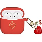 AIIEKZ Compatible with AirPods 4 Case Cover 2024, Soft Silicone Case with Gold Heart Pattern for AirPods 4th Generation Case with Cute Pendant Keychain for Girls Women (Red)