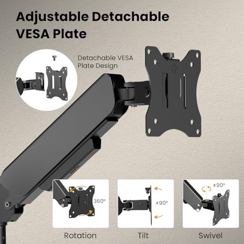 IMtKotW Monitor Wall Mount 2 Monitors for 17-32 Inch Flat & Curved Screens, 9 kg/arm, Ergonomic Height Adjustable, Tilt/Swivel and Rotatable, VESA 75 x 75/100 x 100 Monitor Mount Wall
