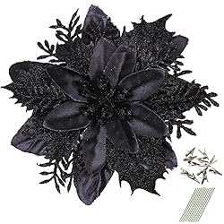 GREENTIME 12 Pcs Glitter Poinsettia 5.5" Artificial