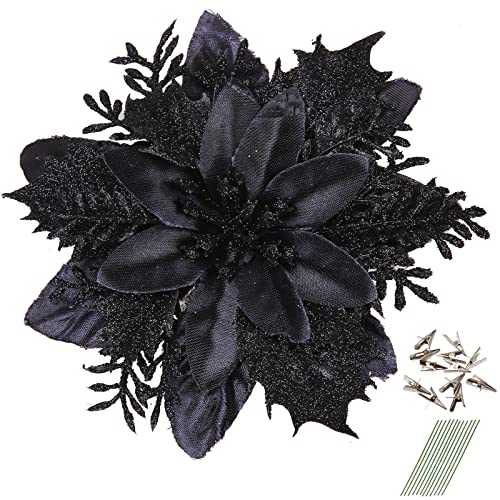 GREENTIME 12 Pcs Glitter Poinsettia 5.5" Artificial