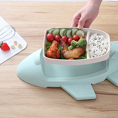 Kuke Children Cartoon Plane Division Plate, Bamboo fiber Baby Anti-Rice Bowl, Kindergarten Separate Plastic Tableware Suit