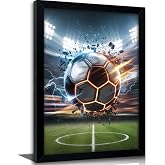 Framed Lightning Soccer Ball Wall Art, Dynamic Stadium Soccer Canvas Print, Modern Sports Poster with Solid Wood Frame, Energetic Soccer Wall Decor for Boys Bedroom Bar