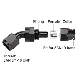 Podavelle 8AN PTFE Hose End Fitting 45 Degree Elbow