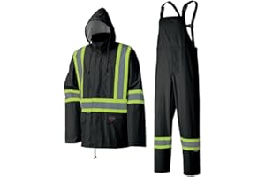 Pioneer Hi Vis Waterproof Lightweight Rainsuit - Work Safety Hooded Jacket and Bib Pants - Adjustable Pant Length