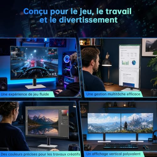H27E6S Écran Gaming 27 Pouces QHD 2560 x 1440, 240Hz (OC 275Hz), Fast IPS, 1 ms, HDR400, FreeSync & G-Sync Compatible, Eye Care, VESA 100x100mm, Pied Réglable en Hauteur, HDMI 2.0, DisplayPort 1.4