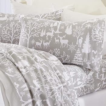 Great Bay Home Extra Soft Enchanted Woods 100% Turkish Cotton Flannel Sheet Set. Warm, Cozy, Luxury Winter Bed Sheets. Belle Collection (Queen, Enchanted Woods)