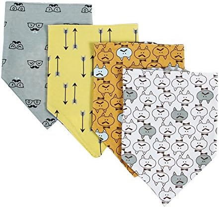 Eunice Reversible Baby Bandana Drool Bibs with Adjustable Snaps, 4-Pack Warerproof Cotton for Boys &amp; Girls, Unisex Baby Gift ( Grey,White,Yellow &amp; Orange Set )