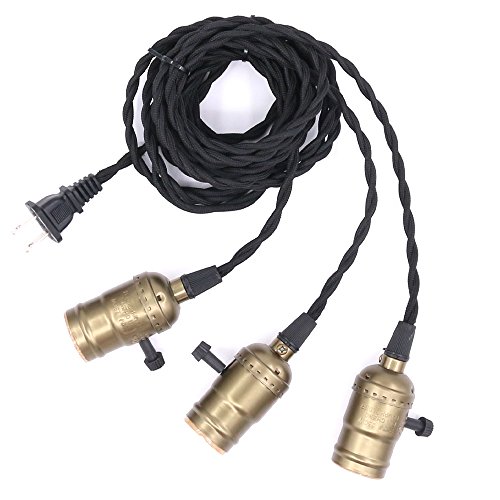 Swpeet Copper Vintage Triple Light Sockets Pendant Hanging Light Cord