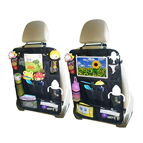 YIJINSHENG Car Backseat Organizer Kick Mats with Touch Screen 10" Tablet Holder & 8 Storage Pockets Back Seat Protector for Toys Book Bottle Drink Kids Baby Toddler Travel Accessories (2 Pack) - Thumbnail 7