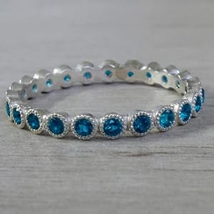 Exquisite Eternity Rings for Women Blue Synthetic Gemstone Rings Daily Party Holiday Simple Thin Rings Jewelry