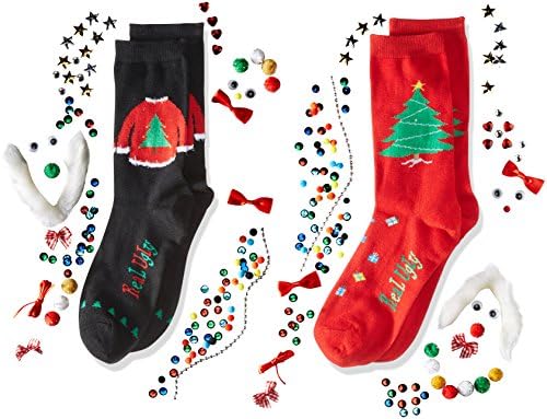 REAL UGLY CHRISTMAS 2 Pack Kit Gift. Design your own Sweater and Tree  Novelty Socks, Black/Red 9-11