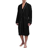 HOLOVE Men
s Pure Cotton Bathrobe Lightweight Kimono and Hooded Spa Robes Soft Sleepwear