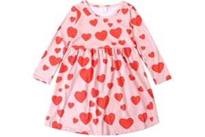 NEBLJGO Toddler Baby Girl Valentine's Day Outfit Dress Kids Love Heart Ruffle Boutique Party Dress Spring Summer Clothes Dress