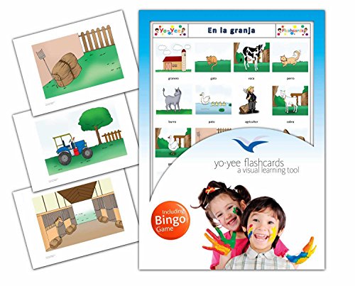 Farm Flashcards in Spanish Language - Flash Cards with Matching Bingo Game for Toddlers, Kids, Children and Adults - Size 4.13  5.83 in - DIN A6