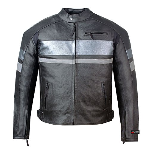 Men's SPARK Motorcycle Biker Leather Armor Jacket Black Reflective Retro XXL