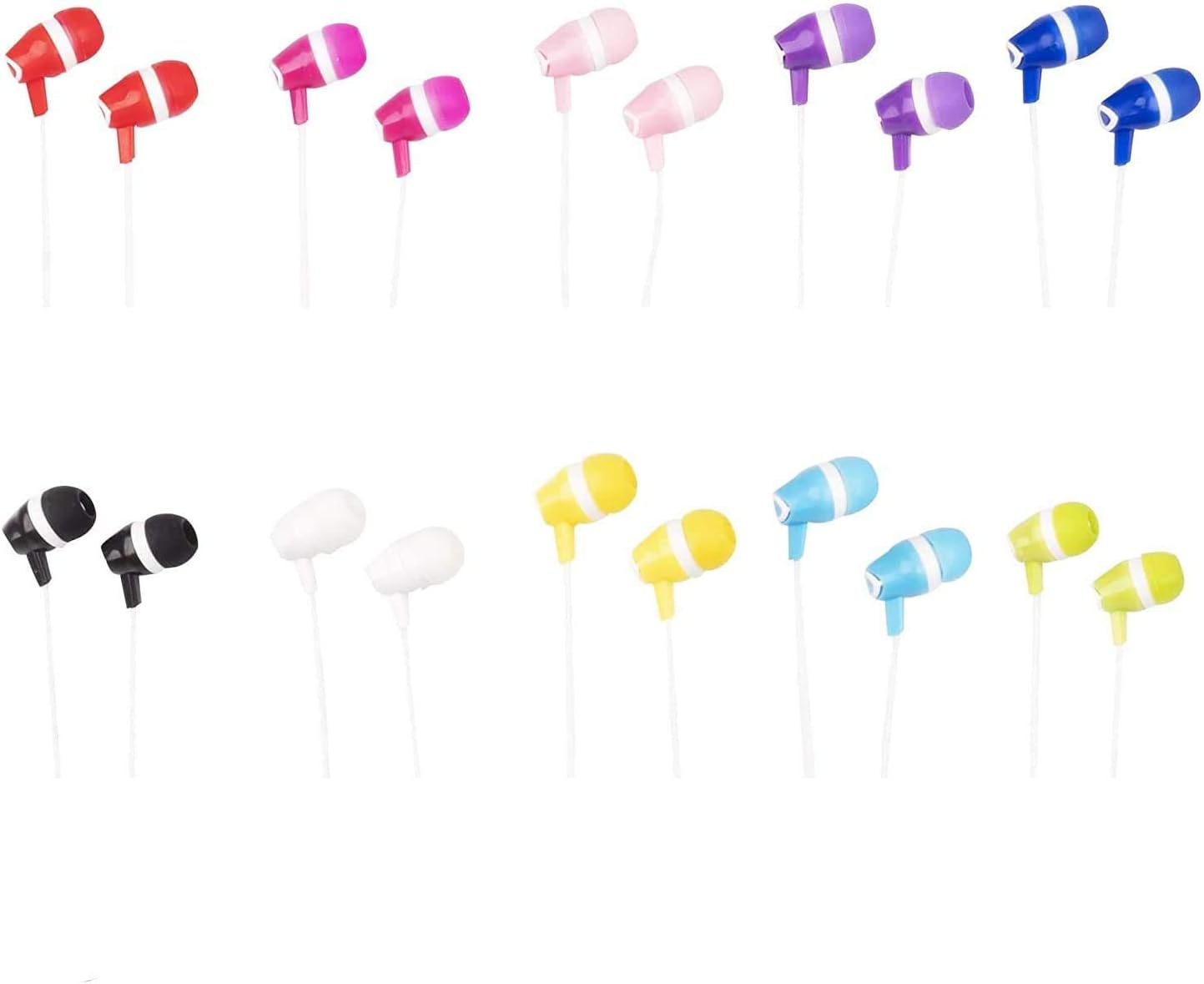 JustJamz Bulk Earbuds Bubbles 50 Pack of Colorful in-Ear Earbuds Mixed Colors Pack of Wired in-Ear Earphones Compatible with Smartphones for Schools Kids