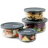 No Leak Lids Eight Piece Food Storage Vessels Set with Plastic Lids