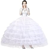 dgdgcool Petticoat 6 Hoop Skirt Tulle Crinoline Underskirt for Wedding Dress Floor Length Ball Gown Plus Size White