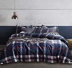 Luxlovery Navy Plaid Comforter Set Queen Navy Blue