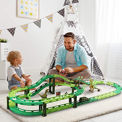 image for Tencoz Dinosaur Race Track, Car Race Track Train Tracks Set with 1 Car