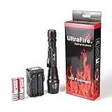 UltraFire Atomic Beam Flashlight,Ultra Bright Zoomable Focus Adjustable LED Flashlight Torch Lamp Light 5-Mode,Rechargeable 18650 Lithium Ion Battery and Charger Included