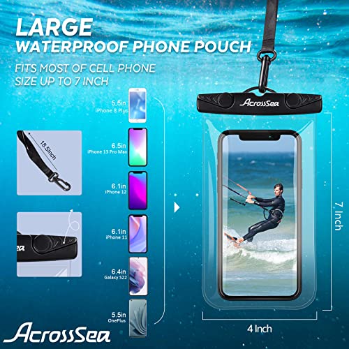 [2 Pack] AcrossSea Waterproof Phone Pouch[Up to 7"], IPX8 Universal