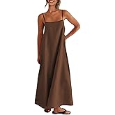 Shy Velvet Women's 2026 Summer Linen Maxi Dress Contrast Spaghetti Strap Dress Backless Casual Party Beach Dresses