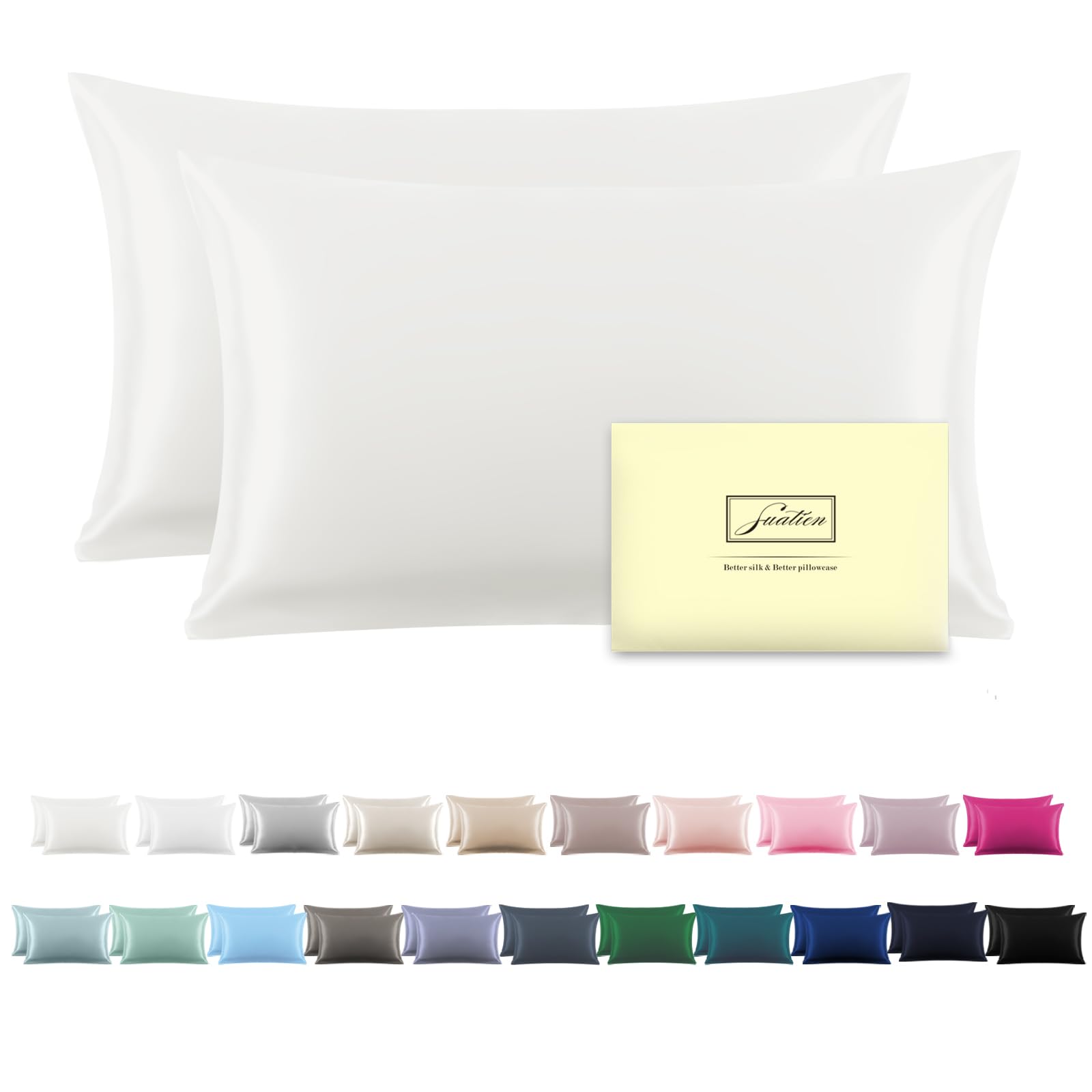 Silk Pillow Cases 2 Pack,Soft Breathable and Sliky Standard Size Pillow Cases Set of 2,Natural Mulberry Silk Pillowcase Set of 2 for Hair and Skin with Hidden Zipper (Ivory,20"X 26",2pcs)