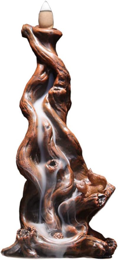 PROOY Backflow incense burner, stone powder tree root aromatherapy furnace backflow incense burner incense cone burner, creative gift home decoration (send incense cone)