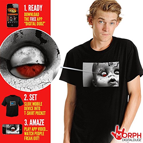 Morph Men's Frantically Moving Eyeball Digital Dudz Shirt, Creepy Doll Face, Large