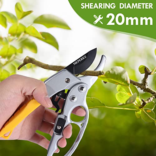 MEPEREZ Premium Pruning Shears For Gardening, Work 3 Times Easier, Pruners Heady Duty, Sharp Garden Clippers Cuting Florist Flower, Hedge, Herb, Rose, Indoor Live Plants, Arthritis Weak Hand Snips