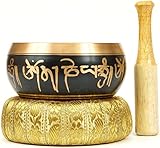 OmStore Tibetan Singing Bowl Set For Yoga Meditation & Heart Chakra Healing With Cushion & Mallet Sacral Buddhist 4 Inch From Nepal Bonus eBook