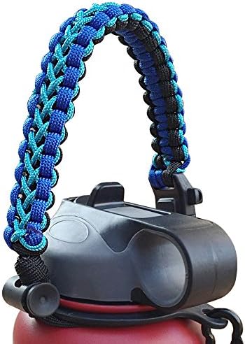 Hydroflask Paracord Handle Paracord Holder Survival Strap Cord with Compass/Fire Starter/Safety Ring/Whistle/Carabiner for Hydro Flask Nalgene and CamelBak Wide Mouth Water Bottles - Double Blue
