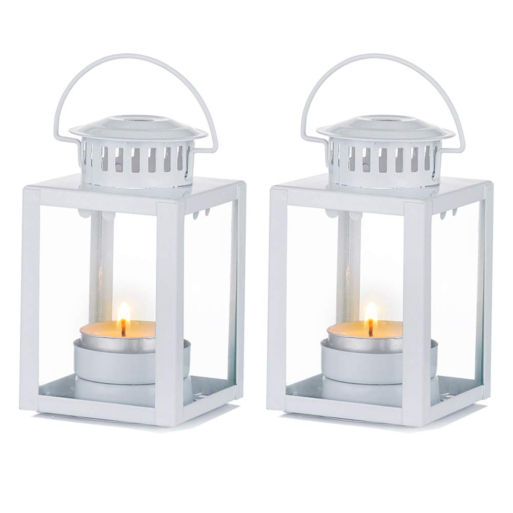 Nuptio Lanterns Decorative 2 Pcs Indoor Tea Light Candle Holders White Hanging Garden Lantern Candle Holder for Outdoor Birthday Party Wedding Centerpiece Relaxing Spa